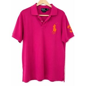 Polo Ralph Lauren Mens Big Pony Polo Shirt Pink Orange Custom Fit Size L Y2K